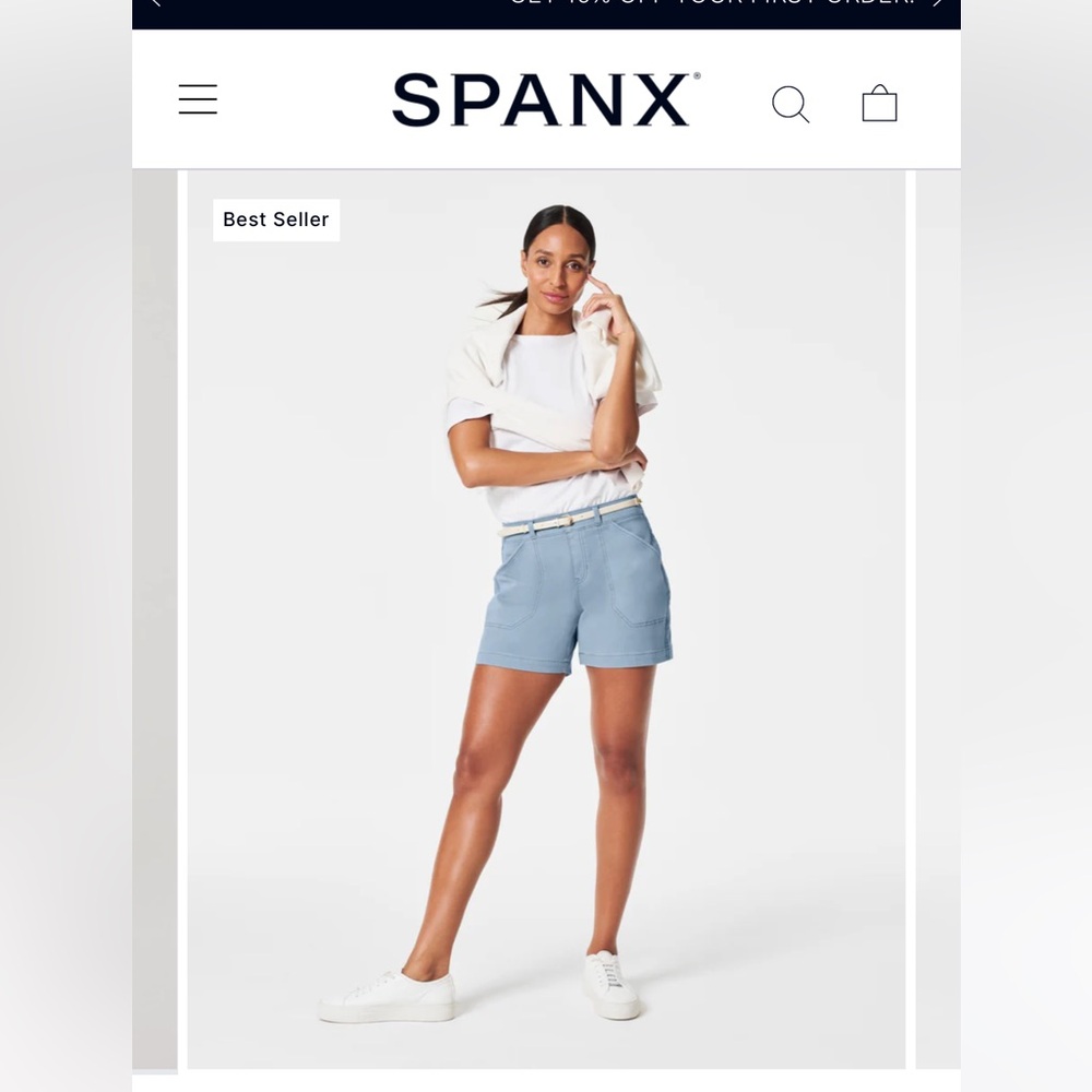 Spanx Stretch Twill Shorts 6” mountain blue NWT